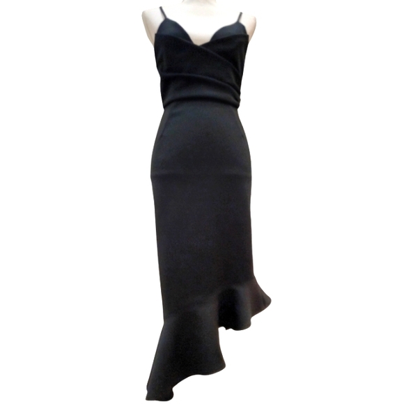 Asos design Scuba cami pephem asymmetrical and flared midi black dress. Size 6 - Picture 2 of 9